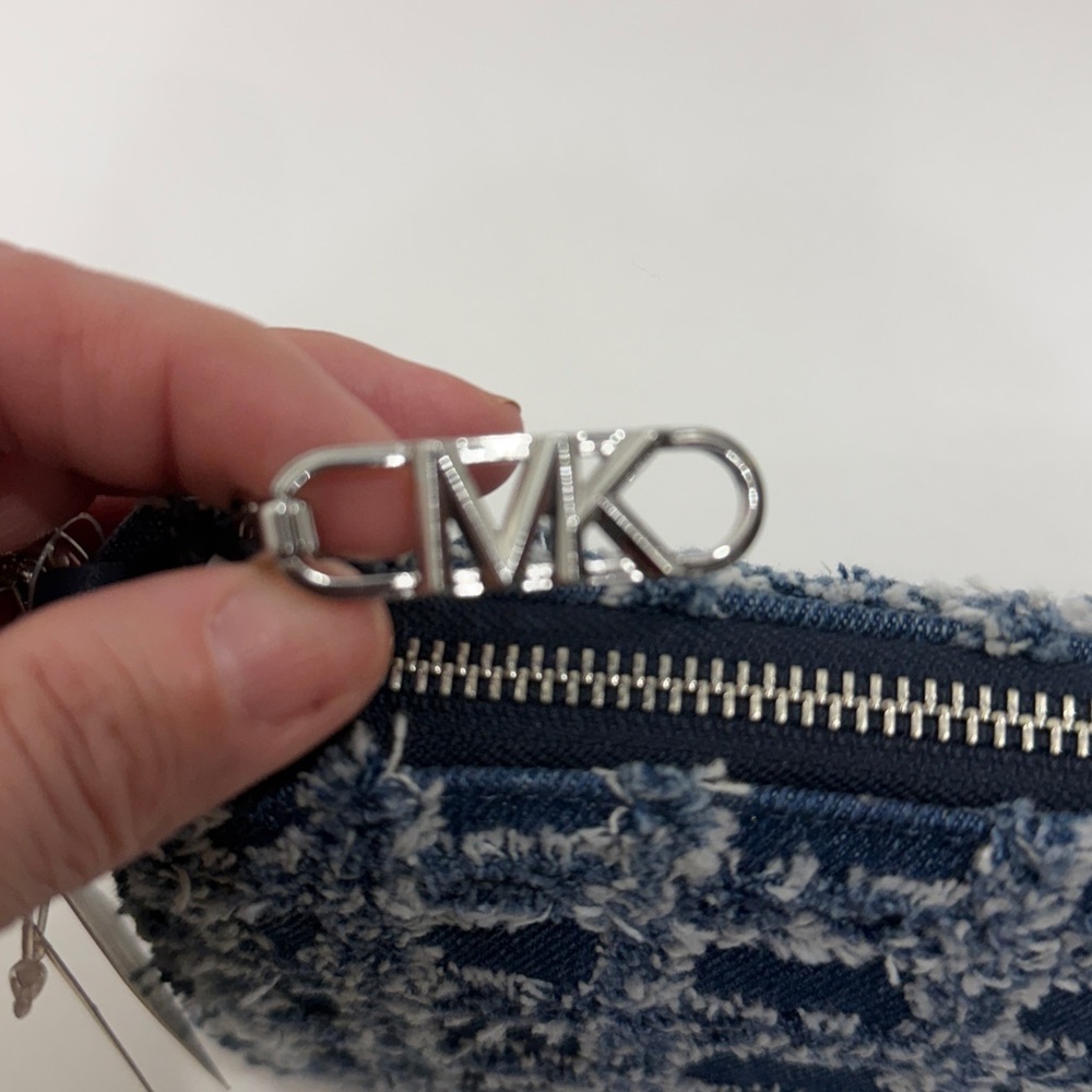 Michael Kors Empire Medium Frayed Denim Chain-Link Pochette handbag.
.NWT - Picture 7 of 12